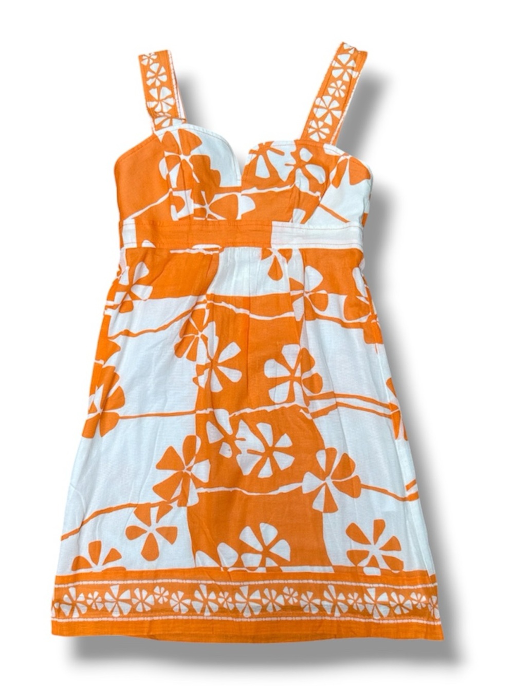 Trina Turk Orange/White Hawaiian Floral Cotton Sundress Size 4